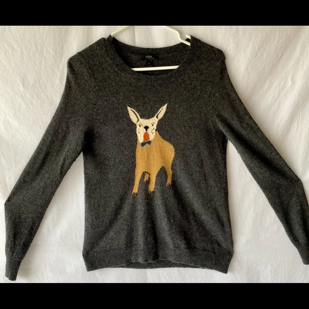 J Crew Official French Bulldog Sweater “Frenchie” Charcoal Gray Size Medium